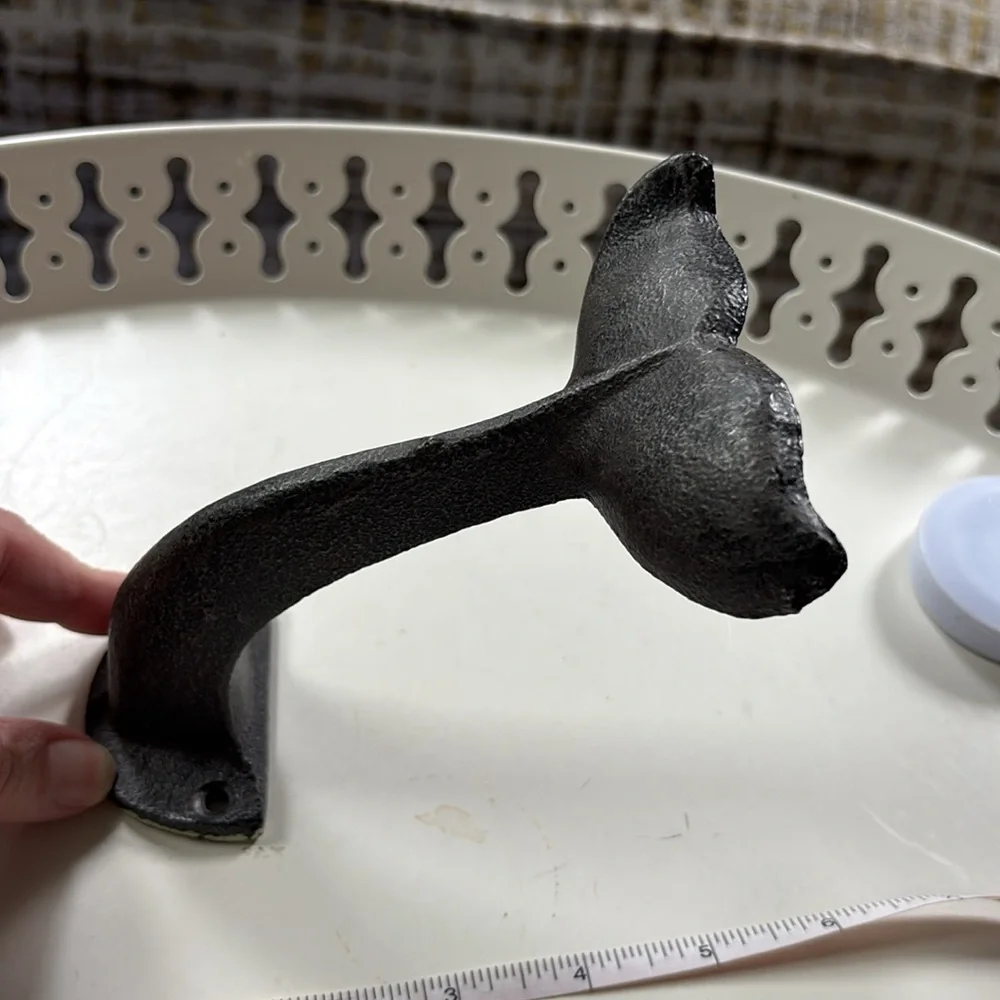 Cast iron Black WhaleTail wall robe/towel hook